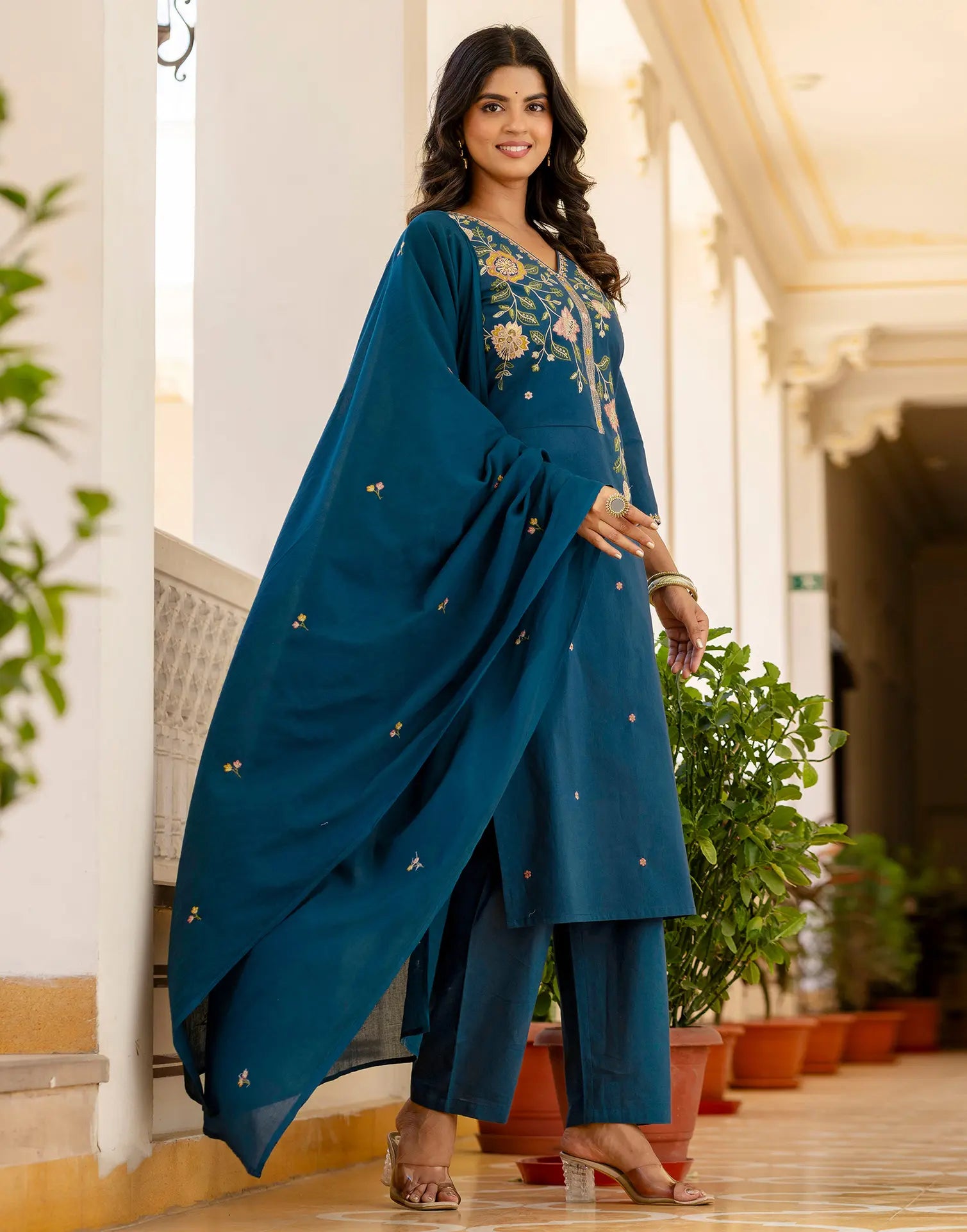 Cotton Embroidered Straight 3 Piece Kurta Set