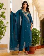 Cotton Embroidered Straight 3 Piece Kurta Set