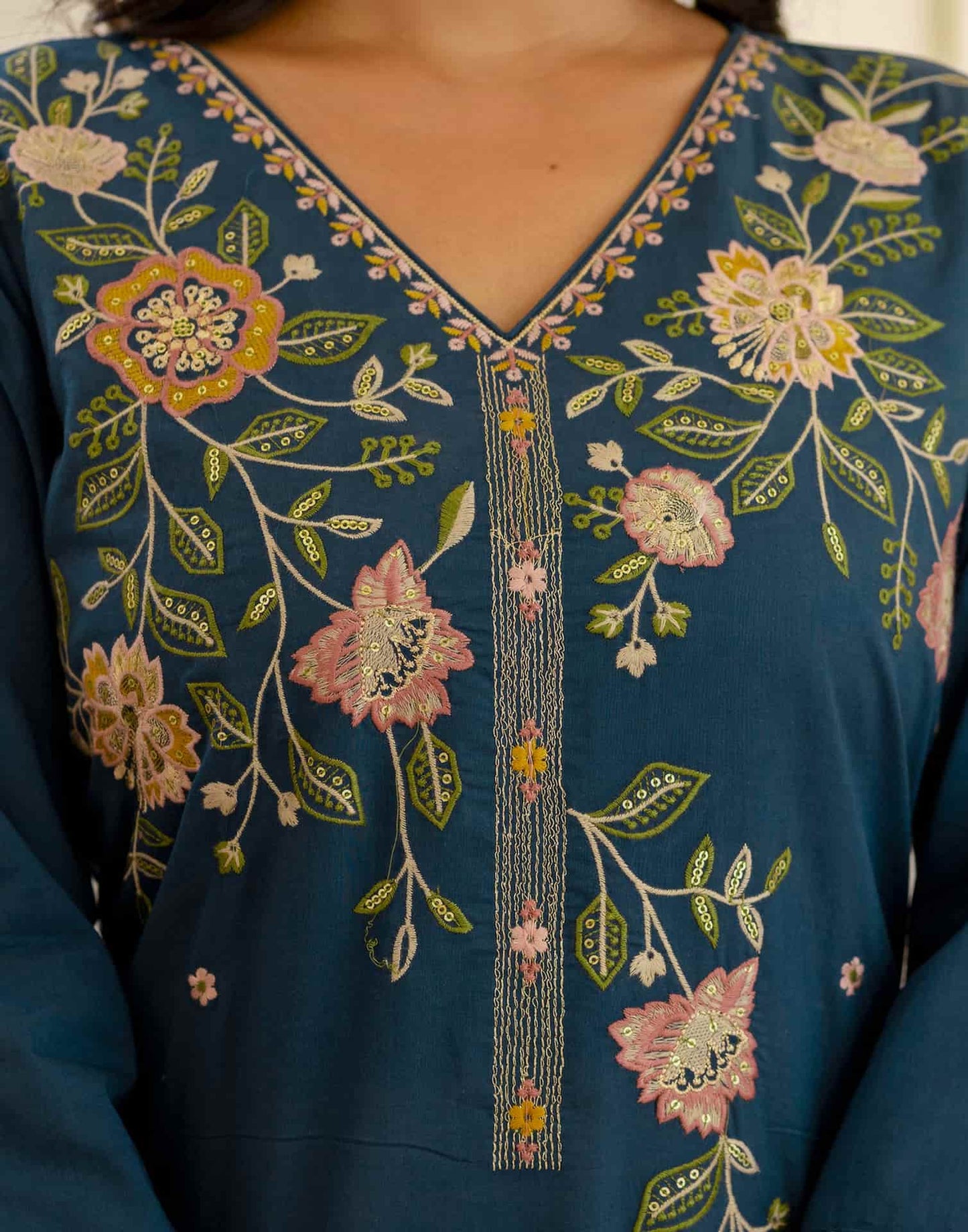 Cotton Embroidered Straight Kurta with Pant & Dupatta