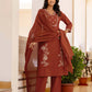 Cotton Embroidery and Sequins Work, Embroidery Lace Straight Kurta with Pant & Dupatta