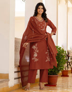 Cotton Embroidered Straight 3 Piece Kurta Set