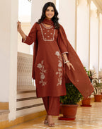 Cotton Embroidered Straight 3 Piece Kurta Set