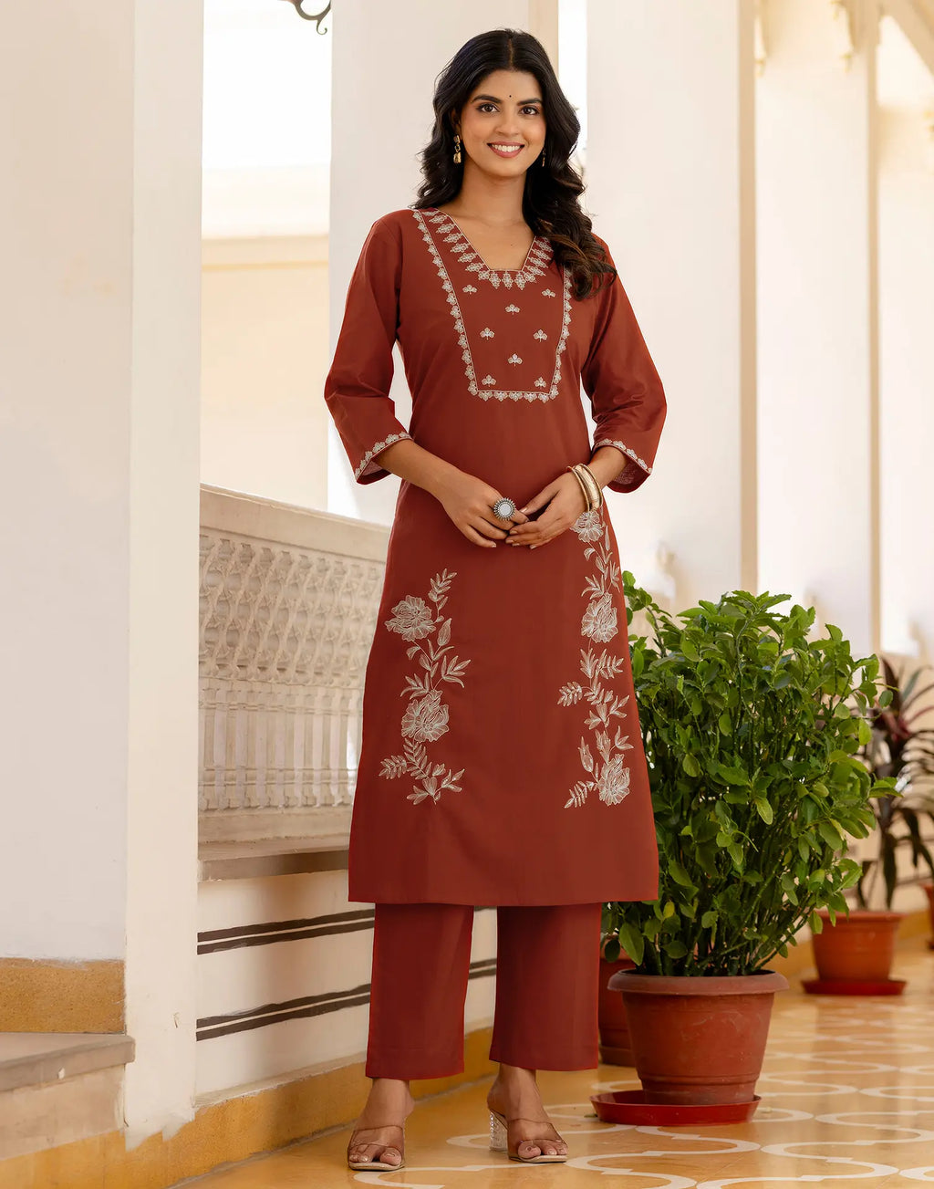 Cotton Embroidered Straight 3 Piece Kurta Set
