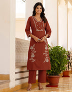 Cotton Embroidered Straight 3 Piece Kurta Set