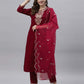 Velvet Embroidery Straight Kurta with Pant & Dupatta