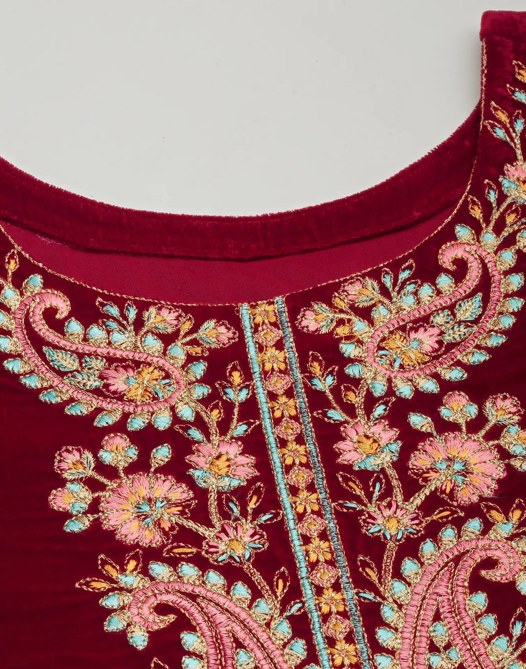 Velvet Embroidered Straight 3 Piece Kurta Set