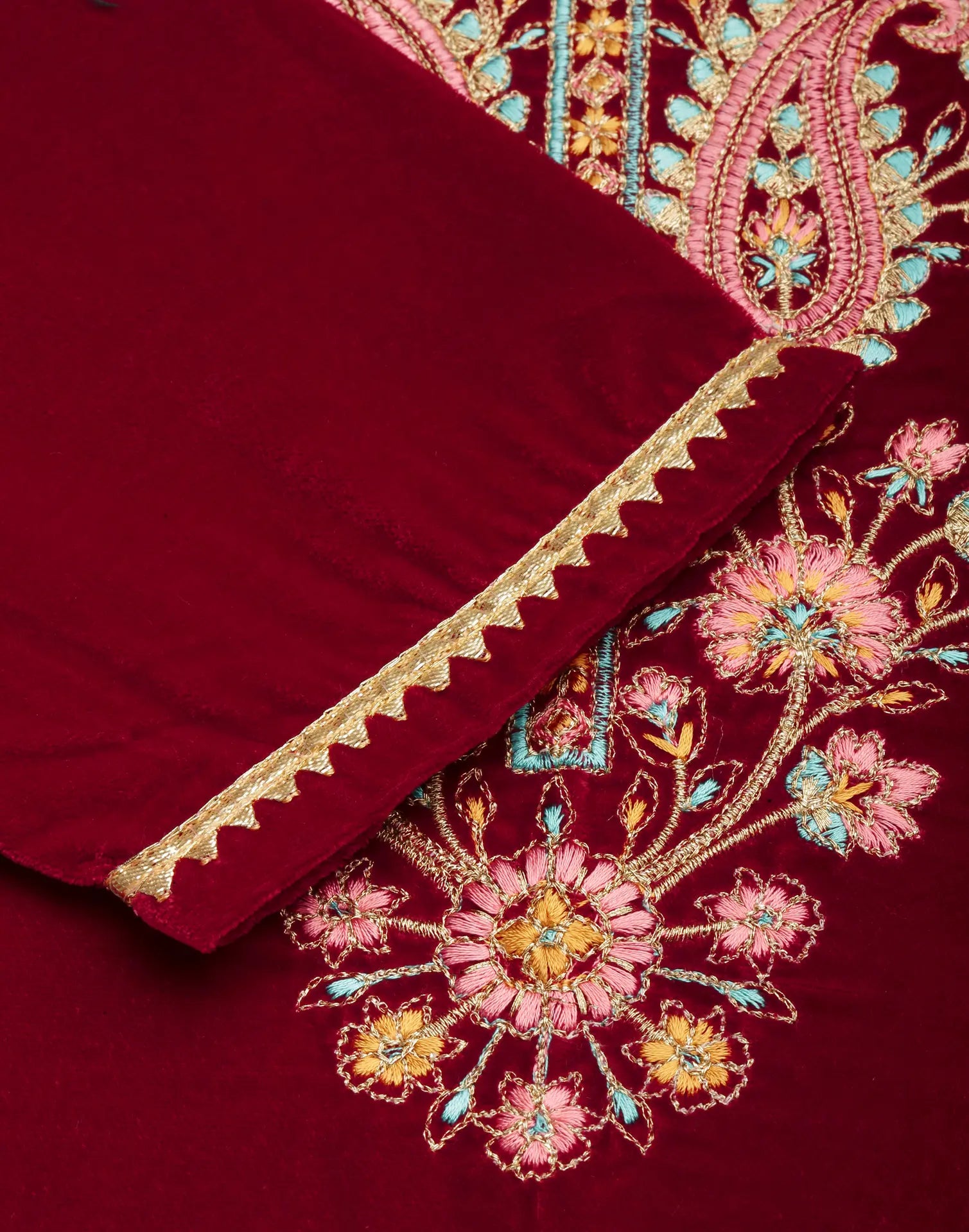 Velvet Embroidered Straight 3 Piece Kurta Set