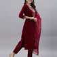 Velvet Embroidery Straight Kurta with Pant & Dupatta