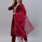 Velvet Embroidery Straight Kurta with Pant & Dupatta