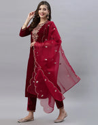 Velvet Embroidered Straight 3 Piece Kurta Set