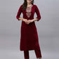 Velvet Embroidery Straight Kurta with Pant & Dupatta