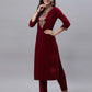 Velvet Embroidery Straight Kurta with Pant & Dupatta