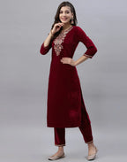 Velvet Embroidered Straight 3 Piece Kurta Set