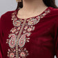 Velvet Embroidery Straight Kurta with Pant & Dupatta