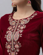 Velvet Embroidered Straight 3 Piece Kurta Set