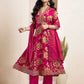 Pink Cotton Printed Anarkali Kurta Set with Pant & Dupatta for Women V-Neck, Casual & Festival Wear Under 1299