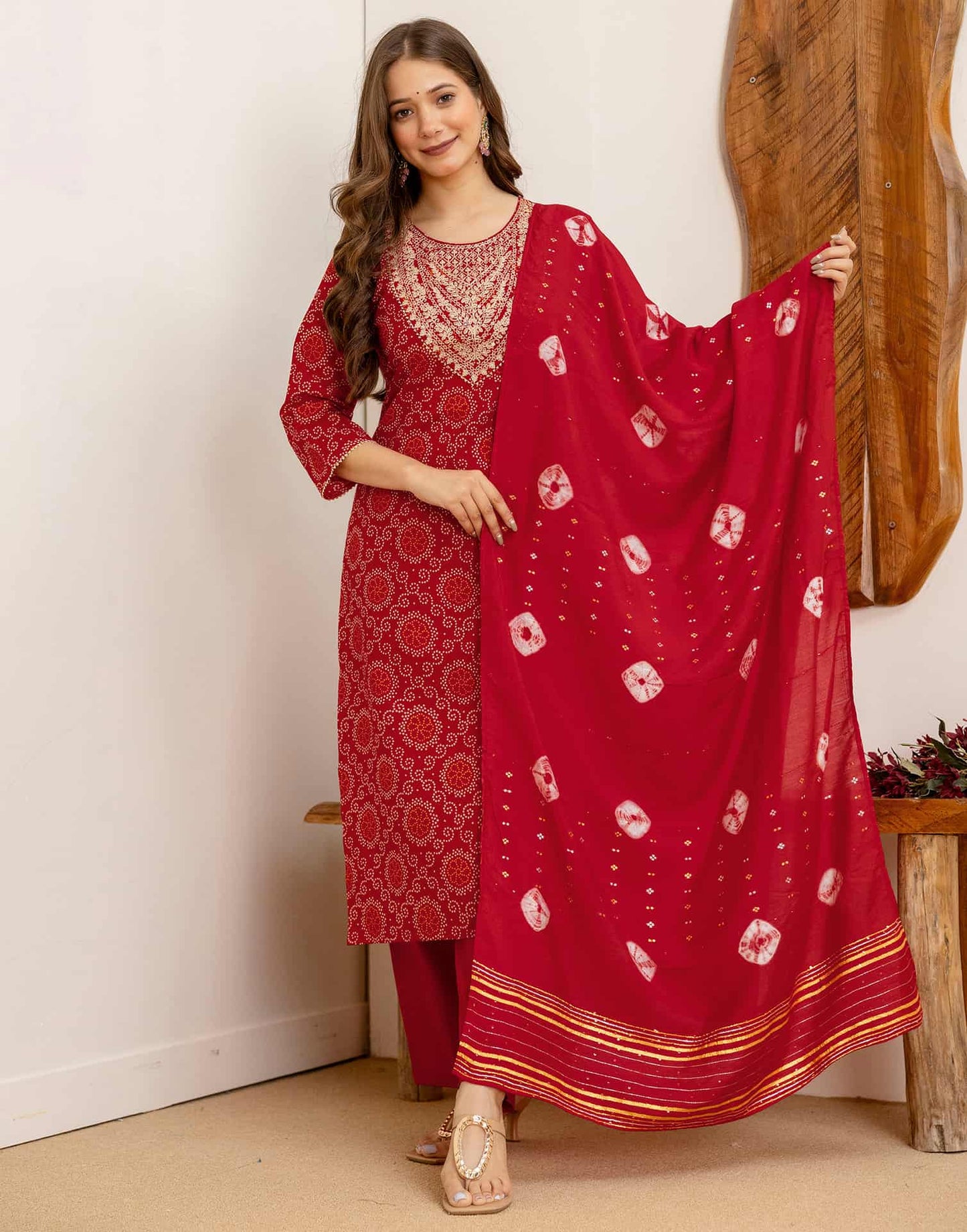 Cotton Printed Straight Kurta with Pant & Dupatta
