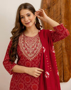 Viscose Rayon Embroidered Straight 3 Piece Kurta Set