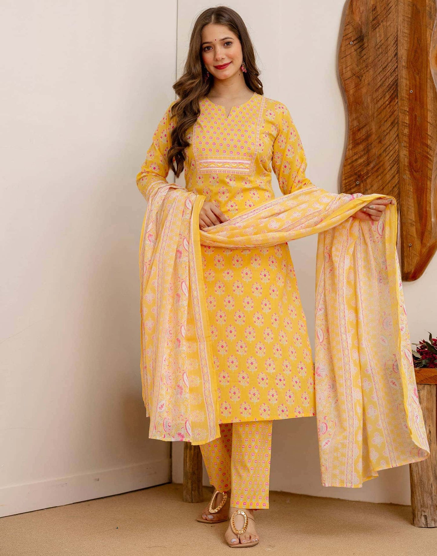 Cotton Printed Straight Kurta with Pant & Dupatta