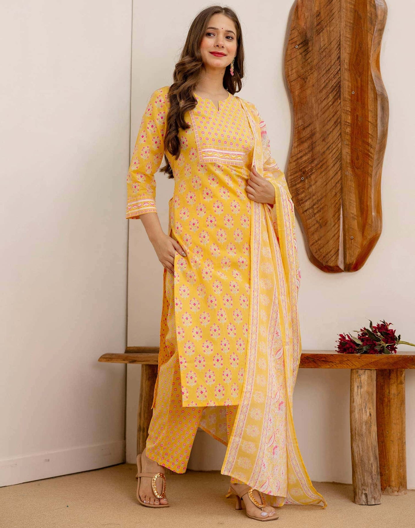 Cotton Printed Straight Kurta with Pant & Dupatta