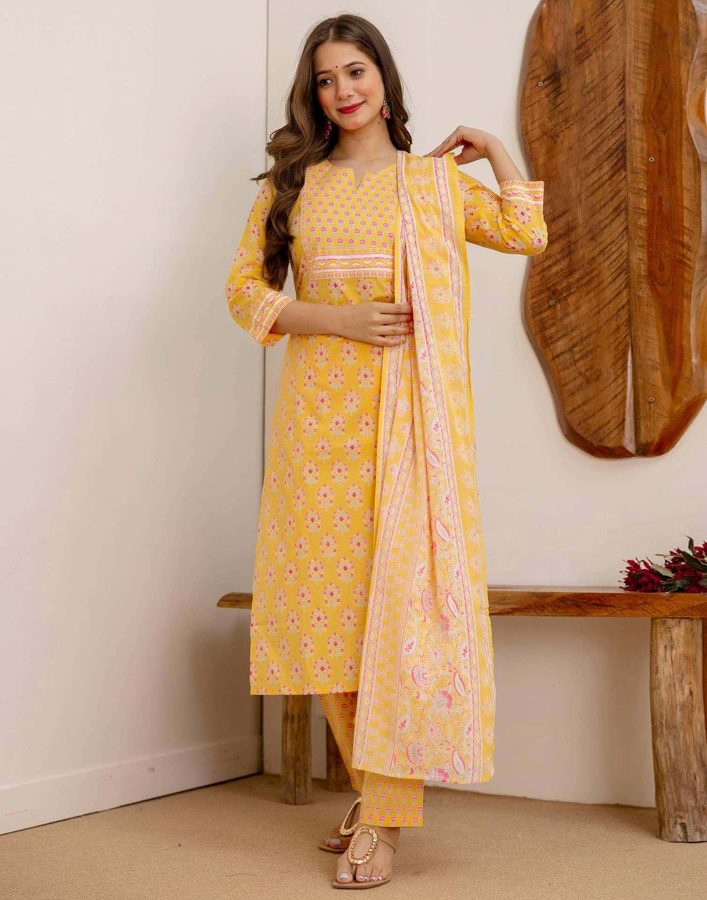 Cotton Printed Straight Kurta with Pant & Dupatta