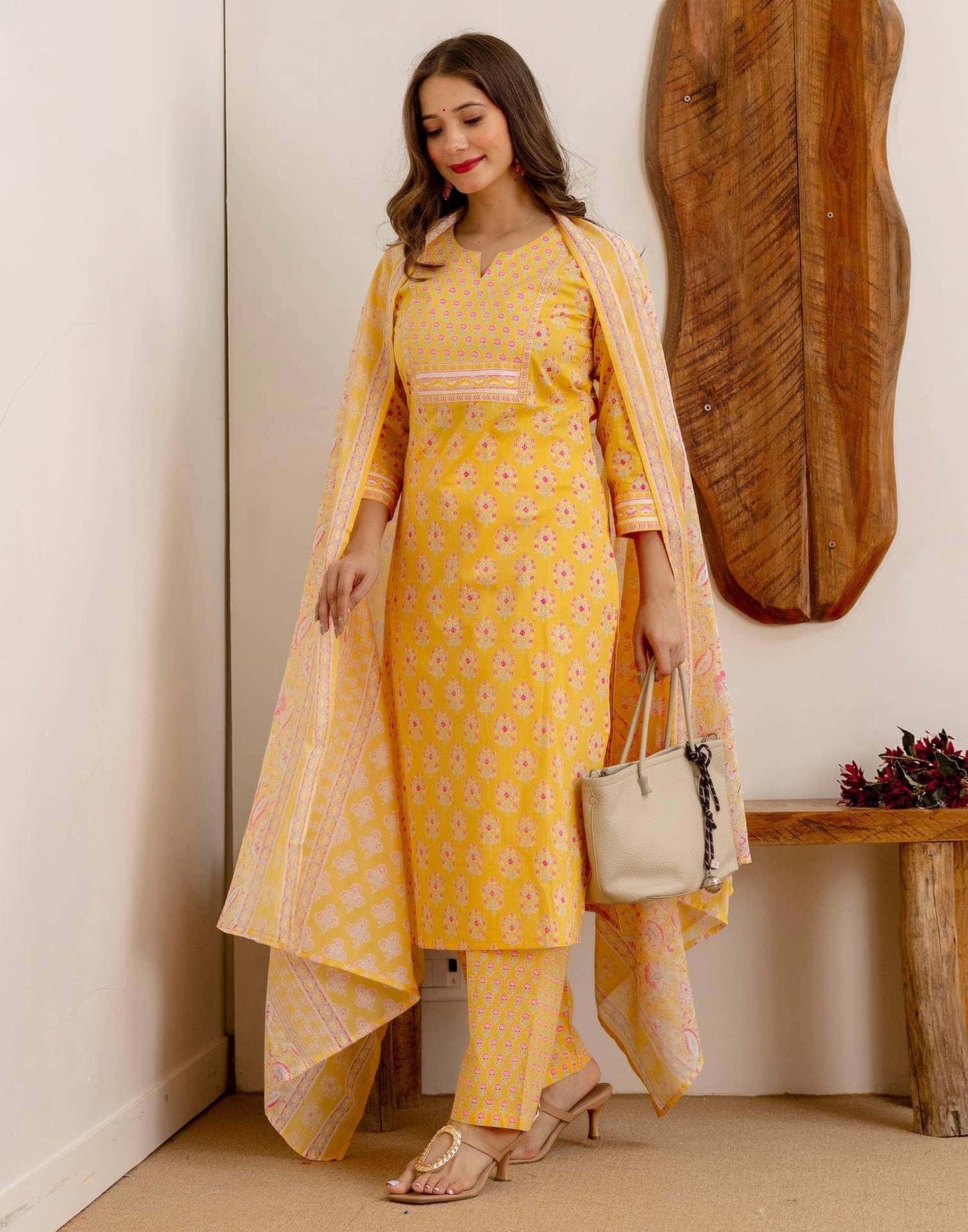 Cotton Printed Straight Kurta with Pant & Dupatta