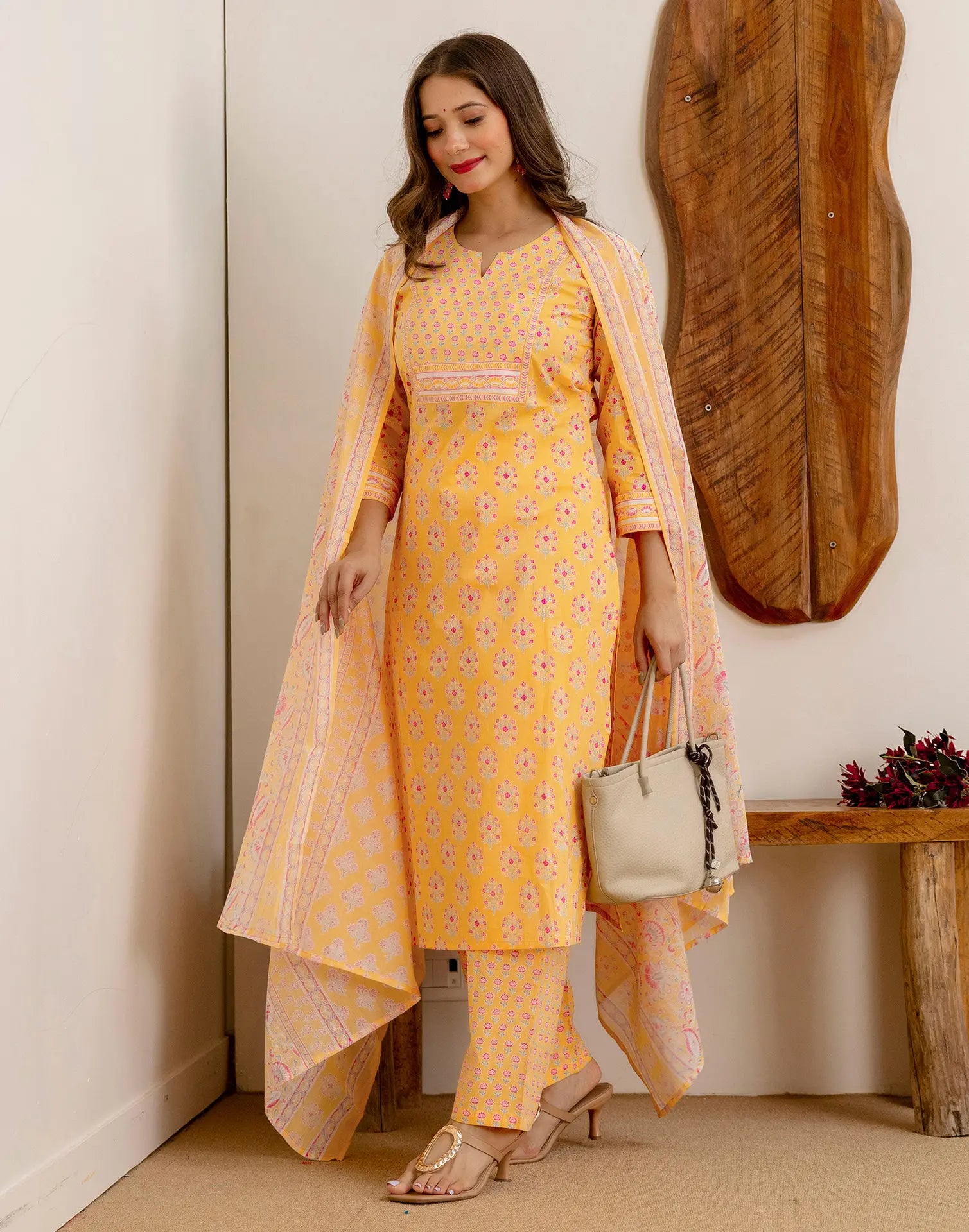 Viscose Rayon Floral Print Straight 3 Piece Kurta Set