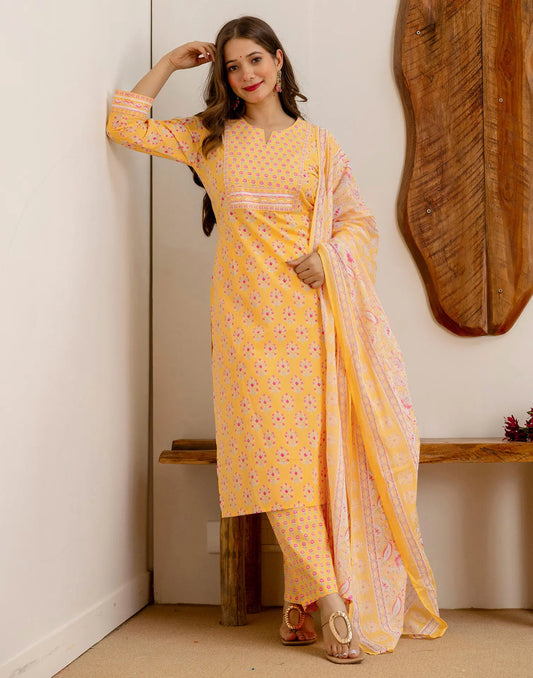 Viscose Rayon Floral Print Straight 3 Piece Kurta Set