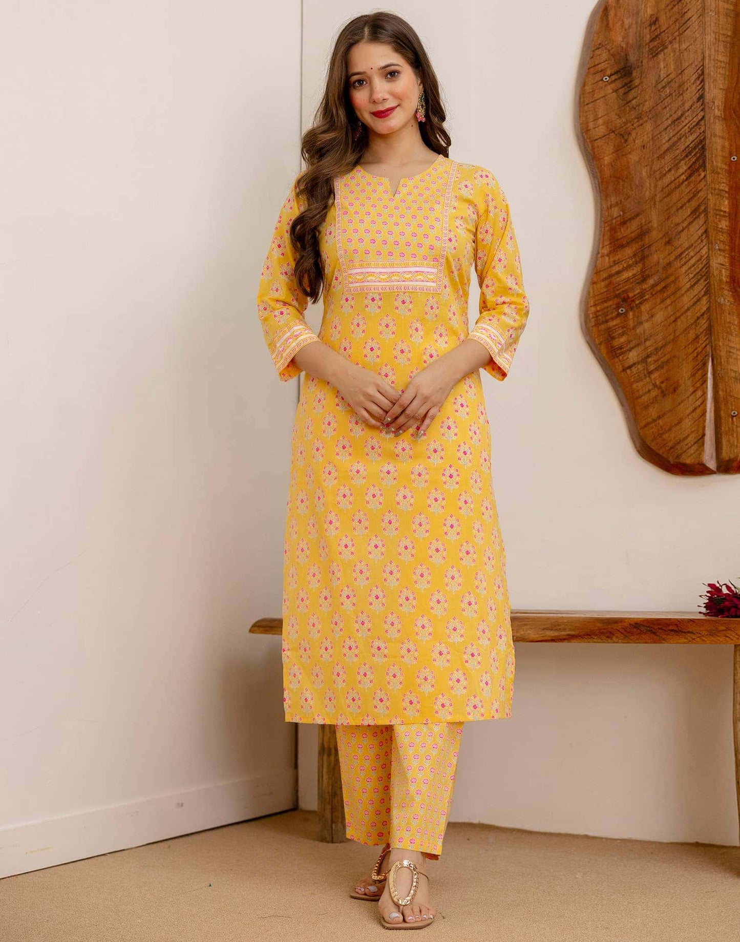 Cotton Printed Straight Kurta with Pant & Dupatta