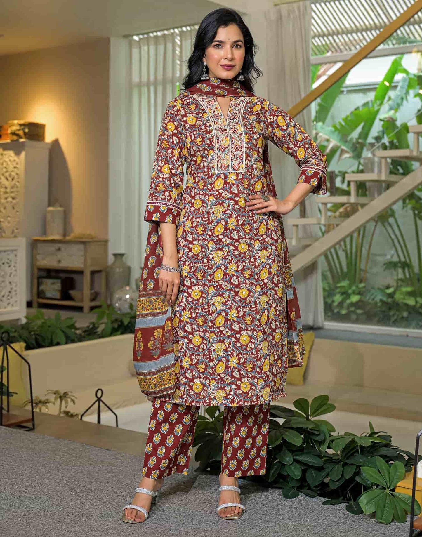 Cotton Printed Straight Kurta with Pant & Dupatta