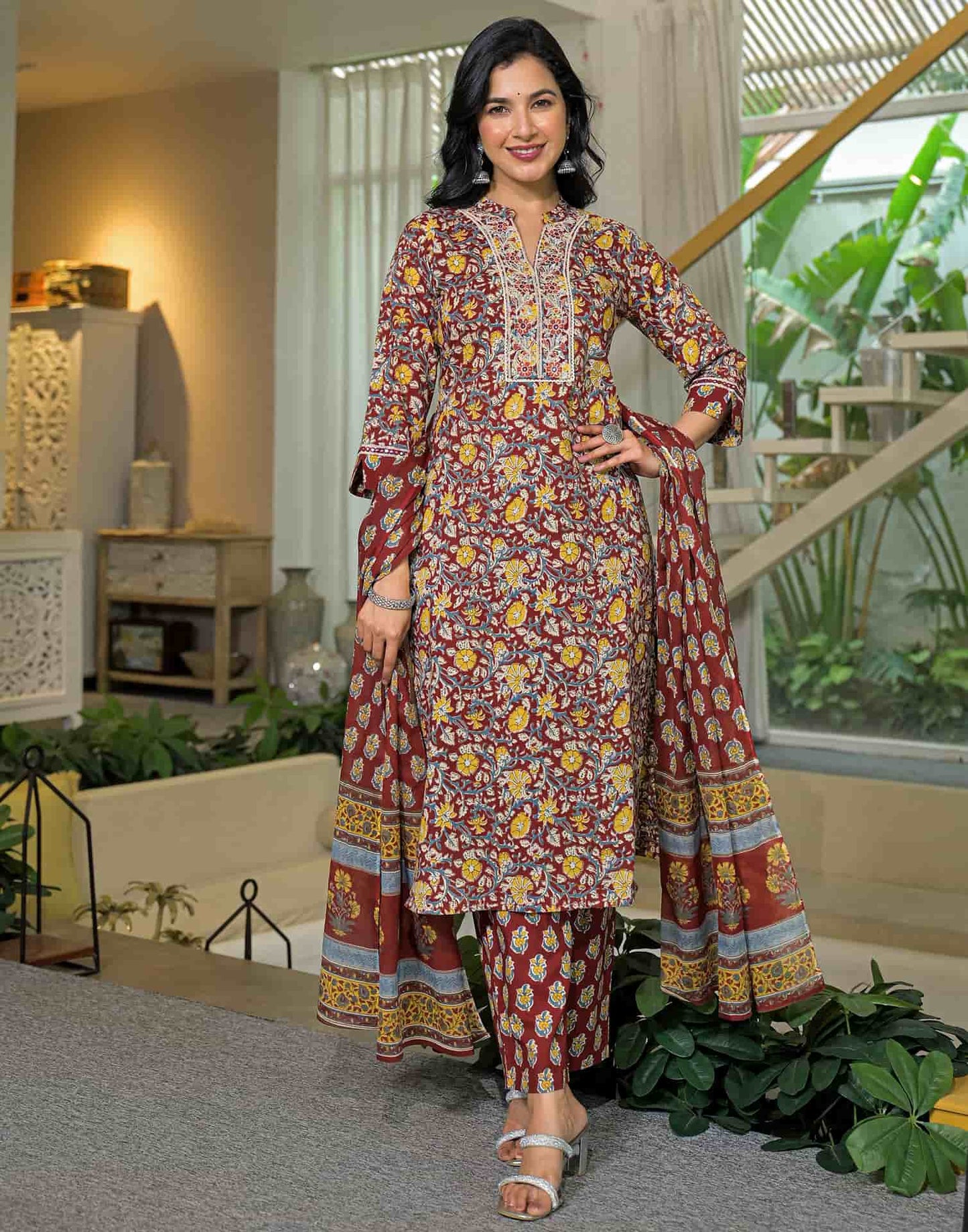 Cotton Printed Straight Kurta with Pant & Dupatta