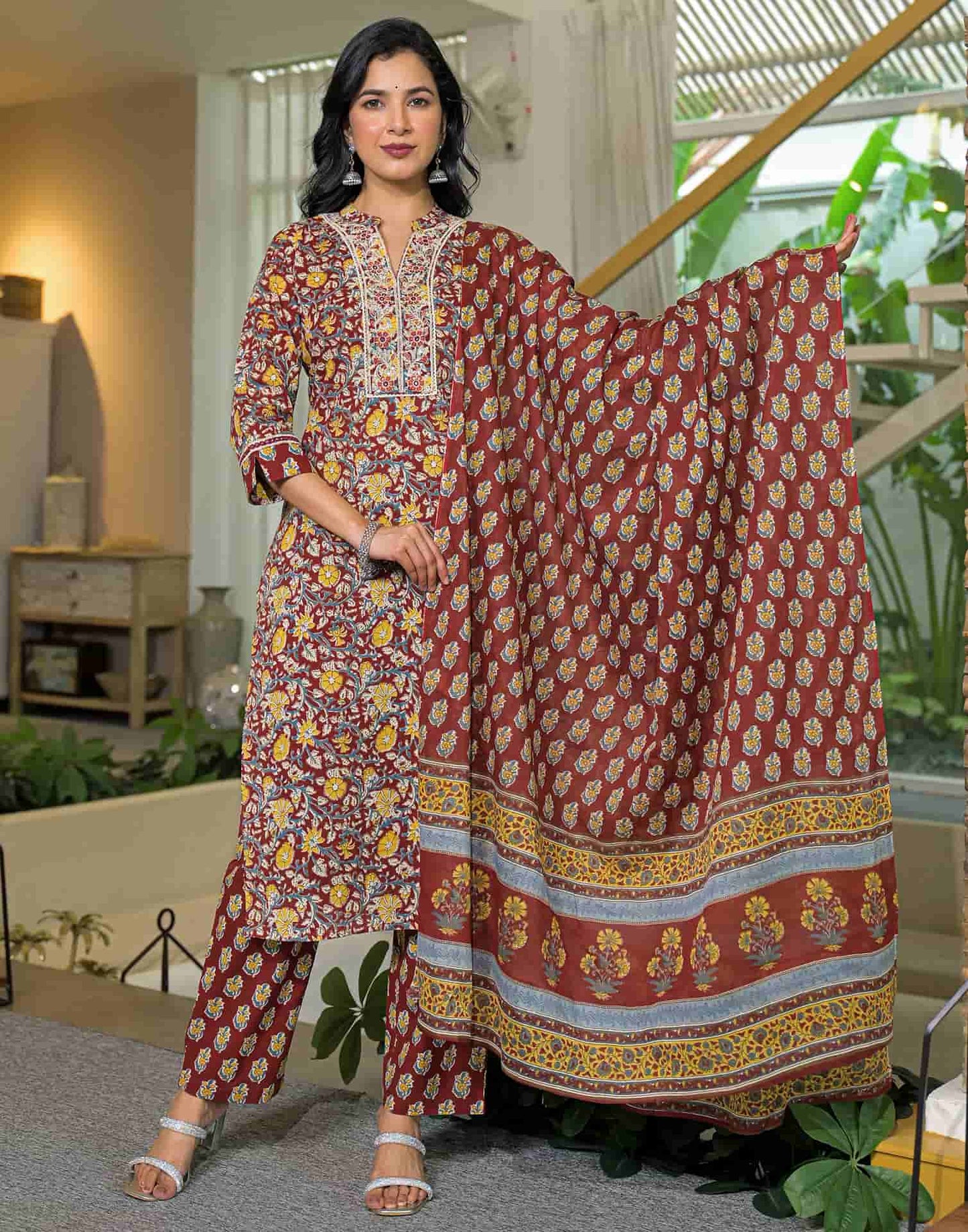 Cotton Printed Straight Kurta with Pant & Dupatta