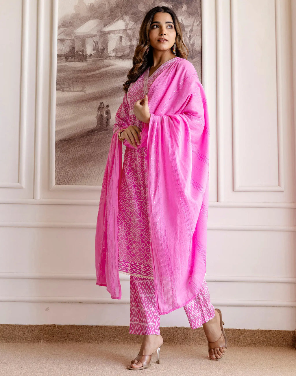Viscose Rayon Printed A-Line 3 Piece Kurta Set