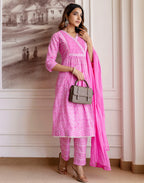 Viscose Rayon Printed A-Line 3 Piece Kurta Set