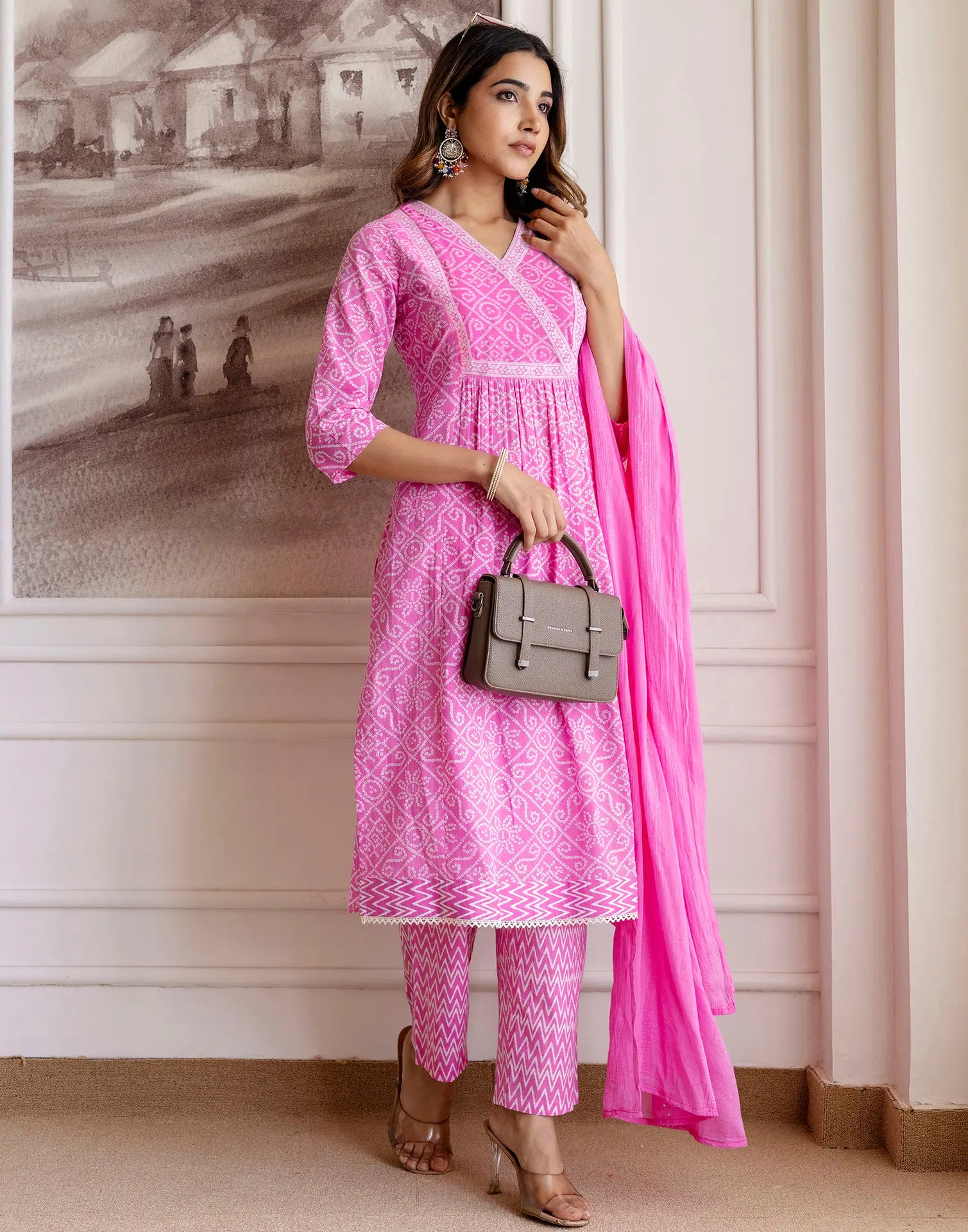 Viscose Rayon Printed A-Line 3 Piece Kurta Set