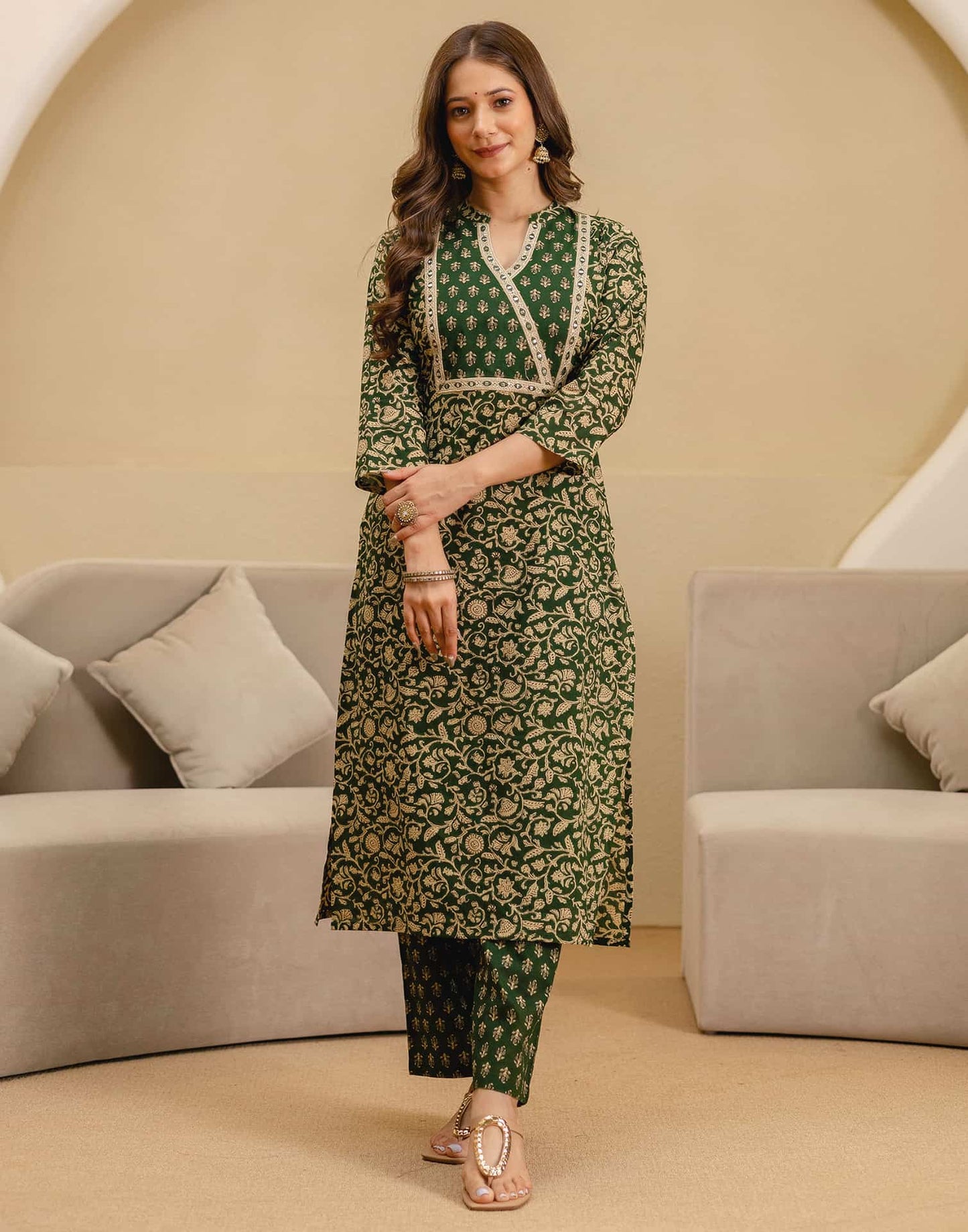 Cotton Printed Straight Kurta with Pant & Dupatta