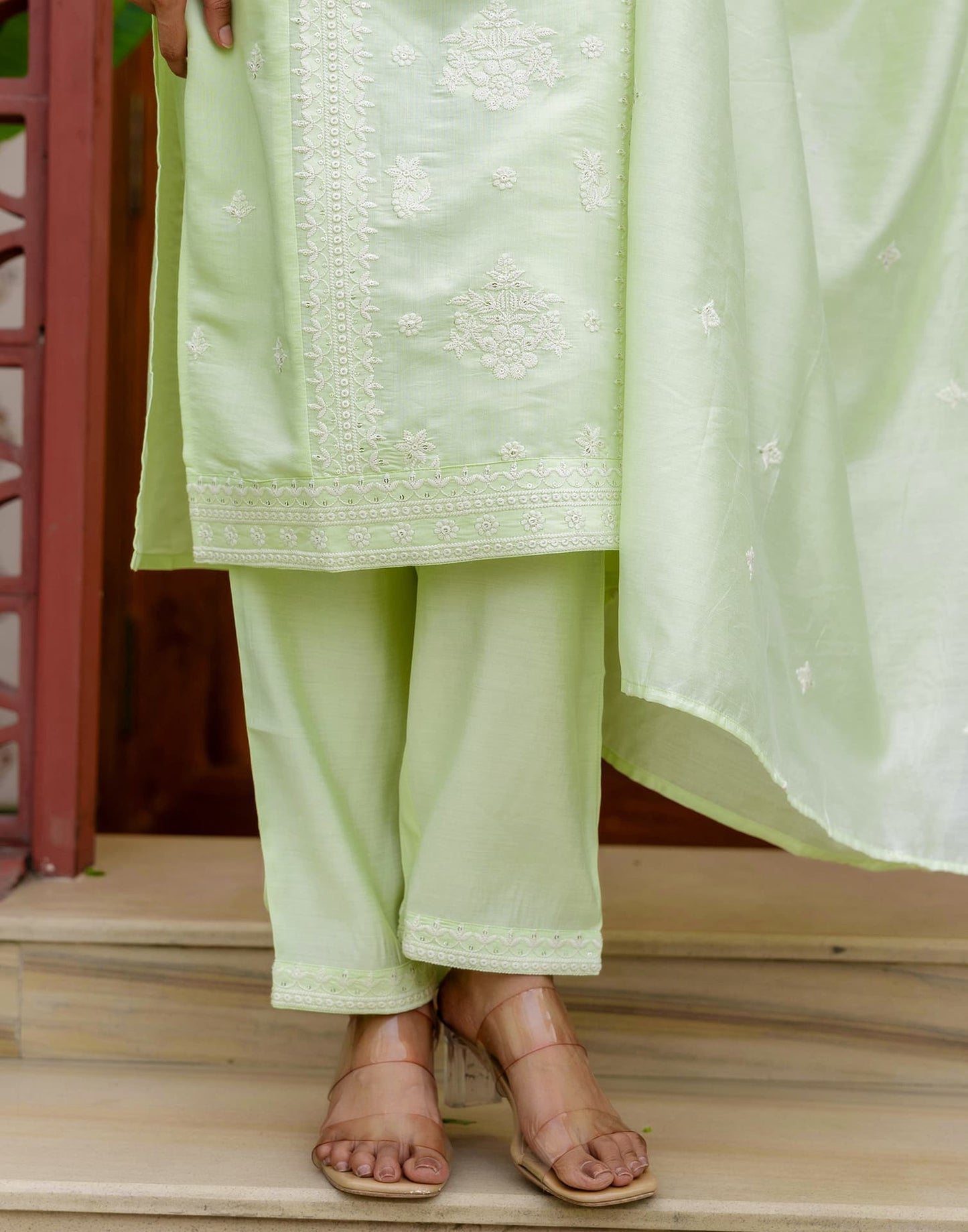 Silk Blend Embroidered Straight Kurta with Pant & Dupatta