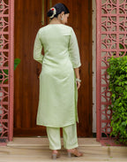 Silk Blend Embroidered Straight 3 Piece Kurta Set