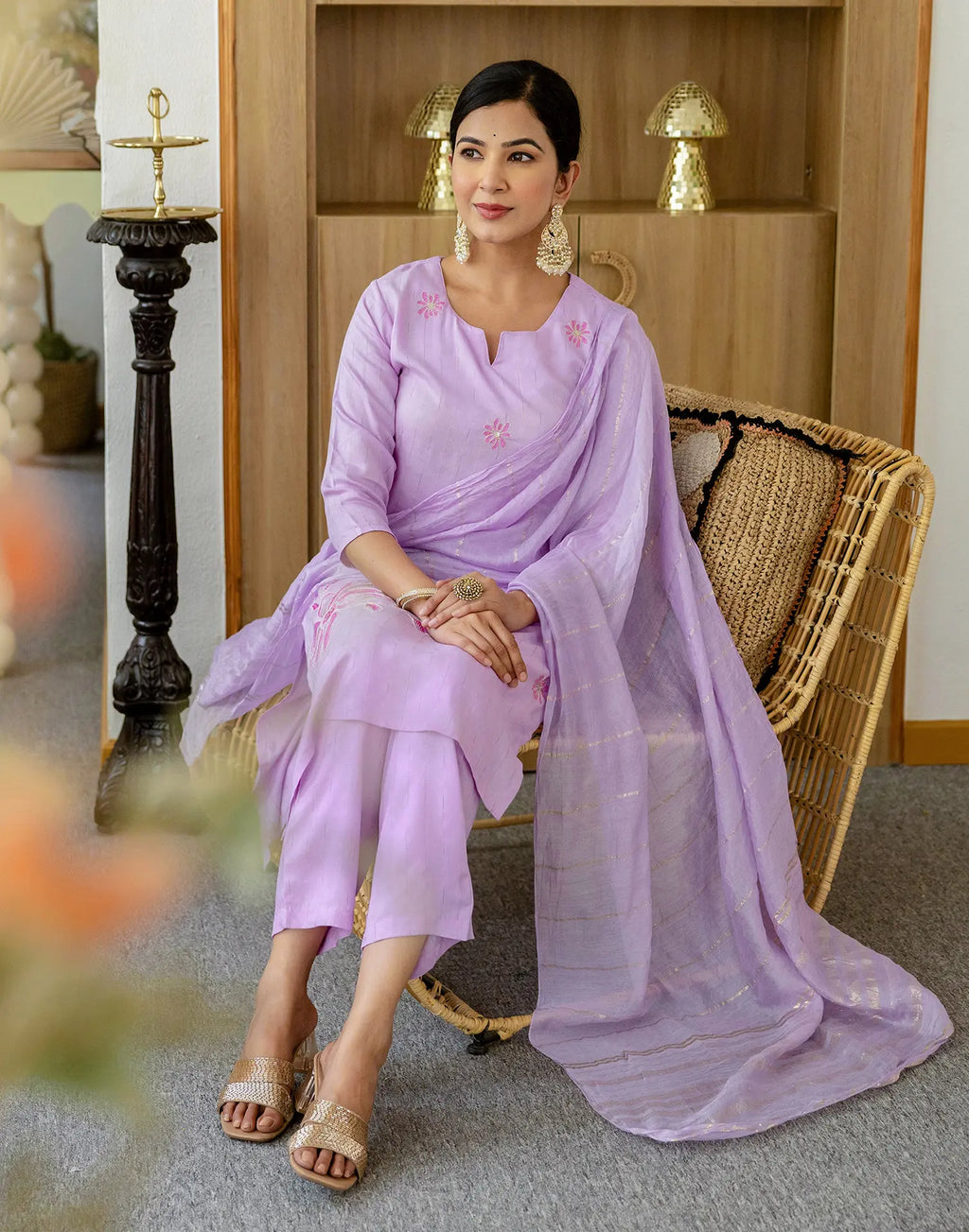 Silk Blend Embroidered Straight 3 Piece Kurta Set