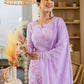 Rayon Embroidery Work and Woven Stripe Straight Kurta with Pant & Dupatta