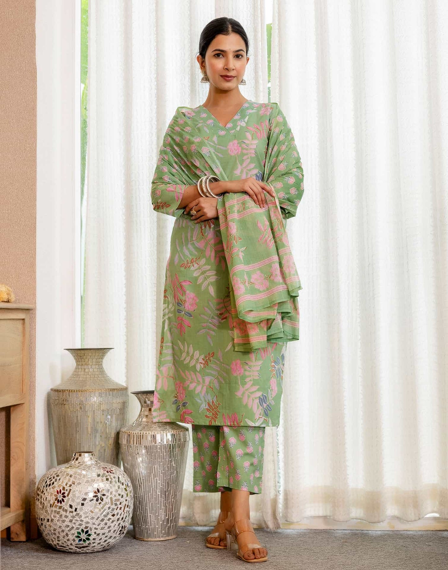 Cotton Printed Straight Kurta with Pant & Dupatta