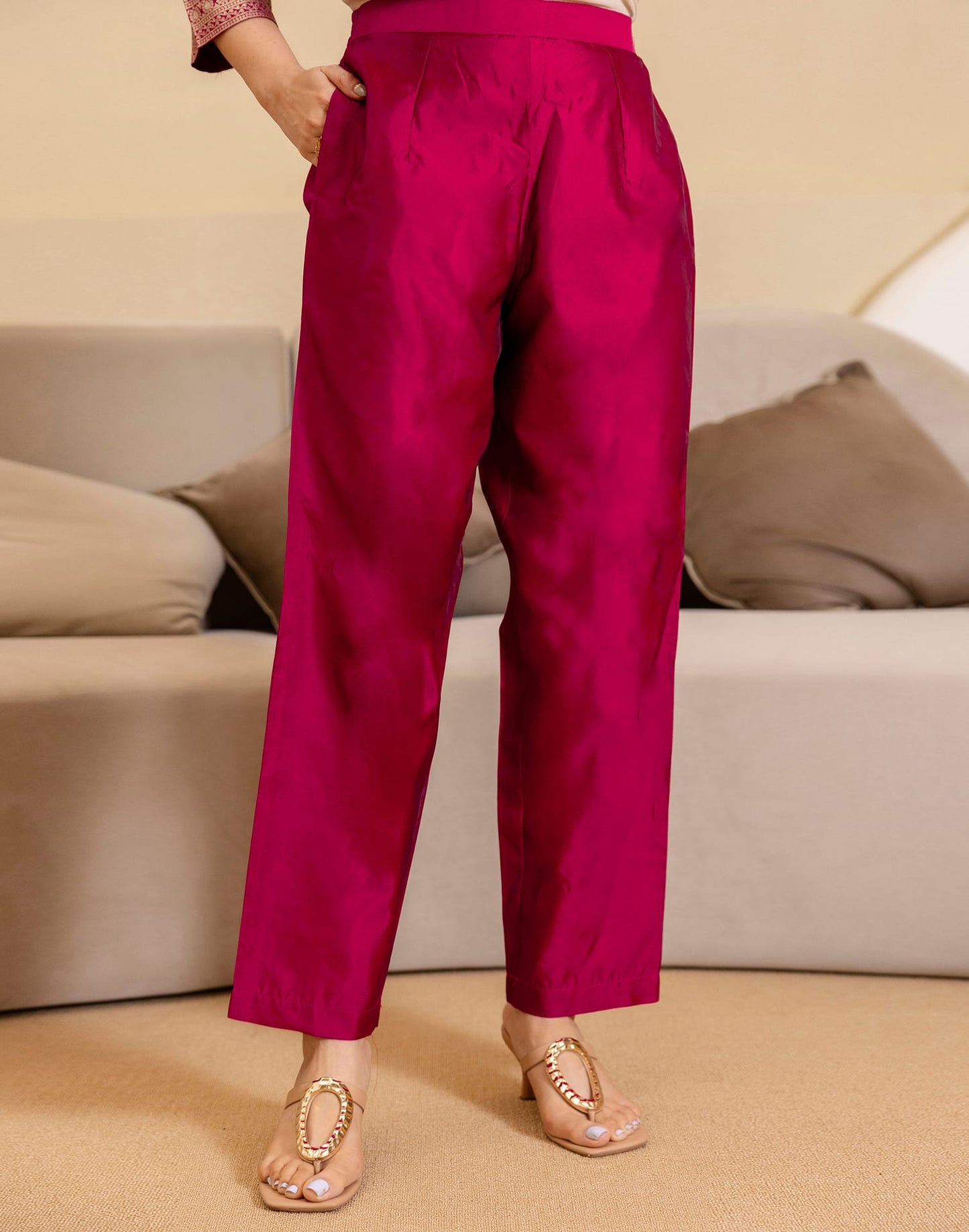 Silk Blend Woven Straight Kurta with Pant & Dupatta