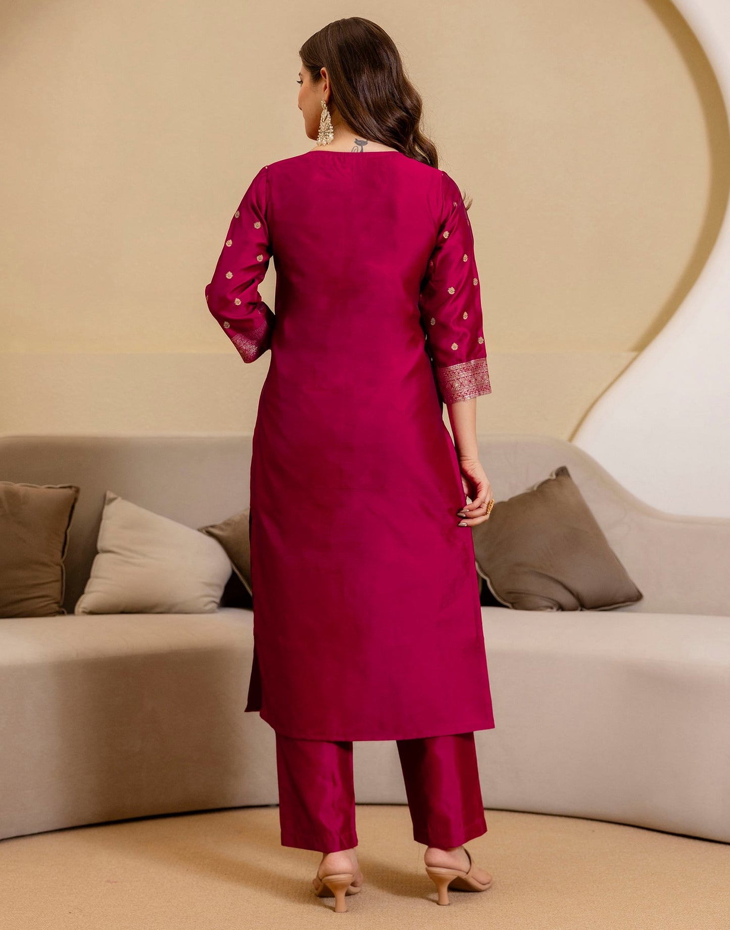Silk Blend Woven Straight Kurta with Pant & Dupatta
