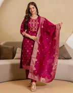 Silk Blend Woven Woven Straight 3 Piece Kurta Set