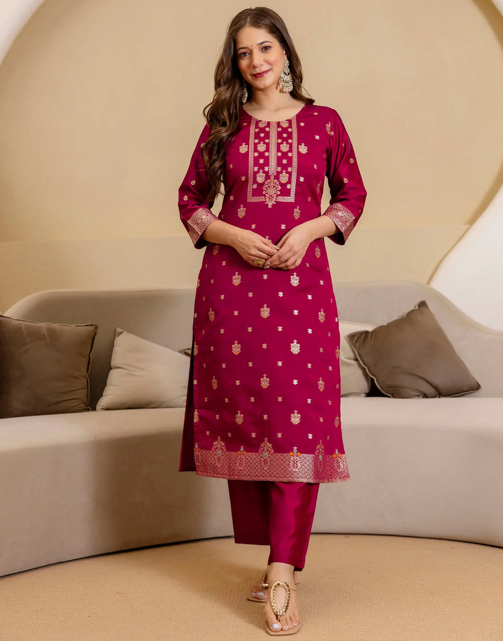 Silk Blend Woven Woven Straight 3 Piece Kurta Set