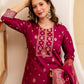 Silk Blend Woven Straight Kurta with Pant & Dupatta