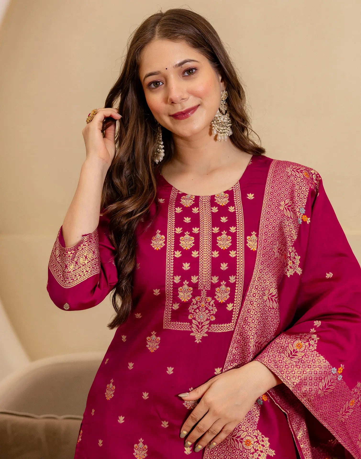 Silk Blend Woven Woven Straight 3 Piece Kurta Set