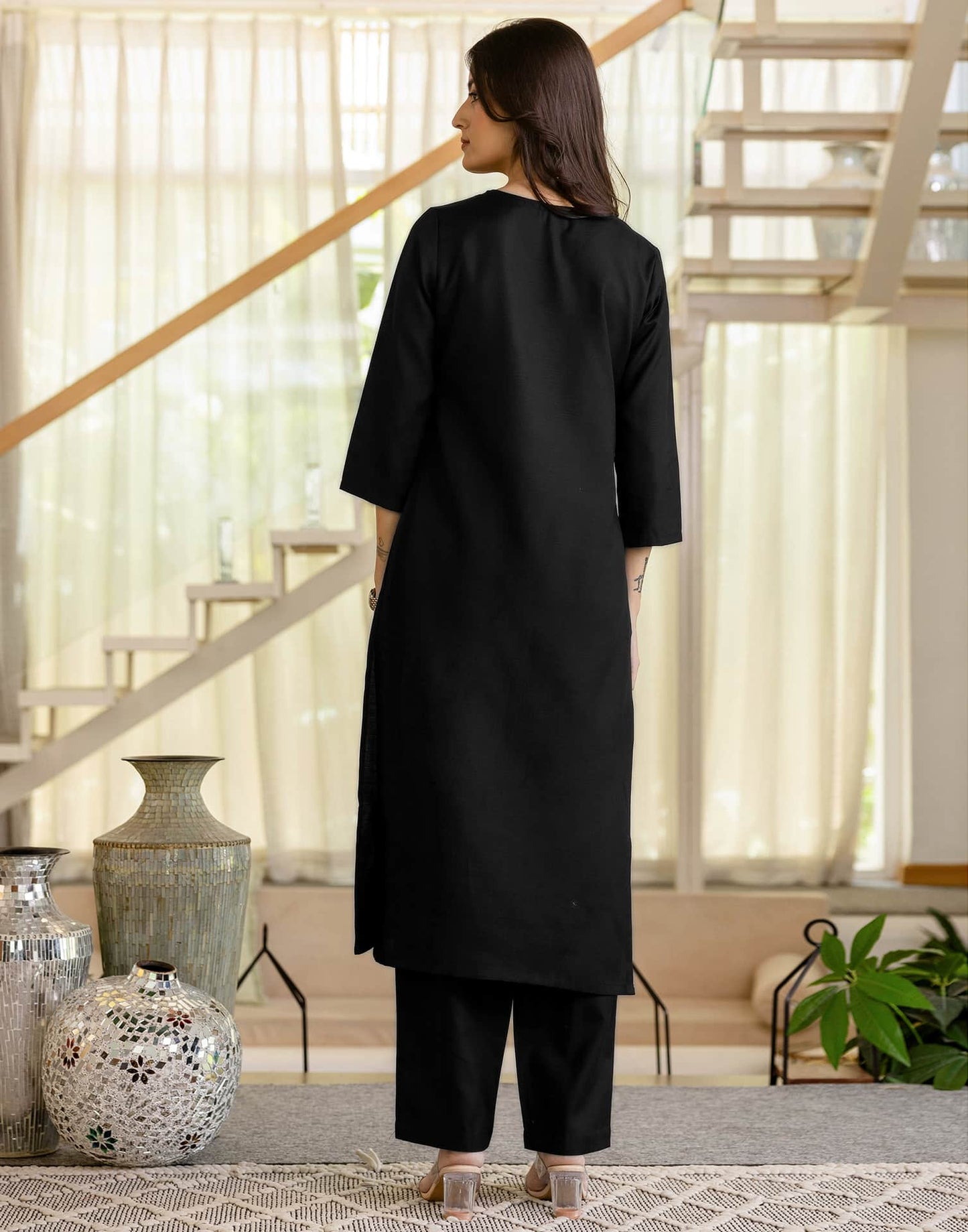 Cotton Blend Dyed Straight Kurta with Pant & Dupatta