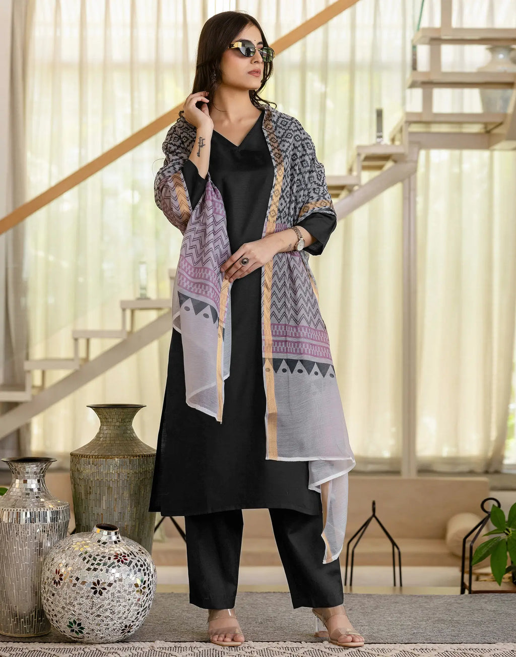 Viscose Rayon Plain Straight 3 Piece Kurta Set