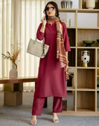 Viscose Rayon Plain Straight 3 Piece Kurta Set